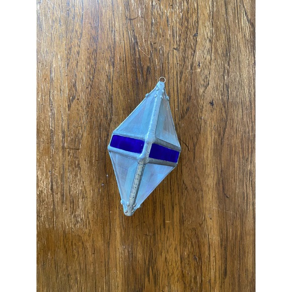 Stained Glass Cobalt Hexahedron Suncatcher // Stained Glass Ornament - Picture 3 of 6